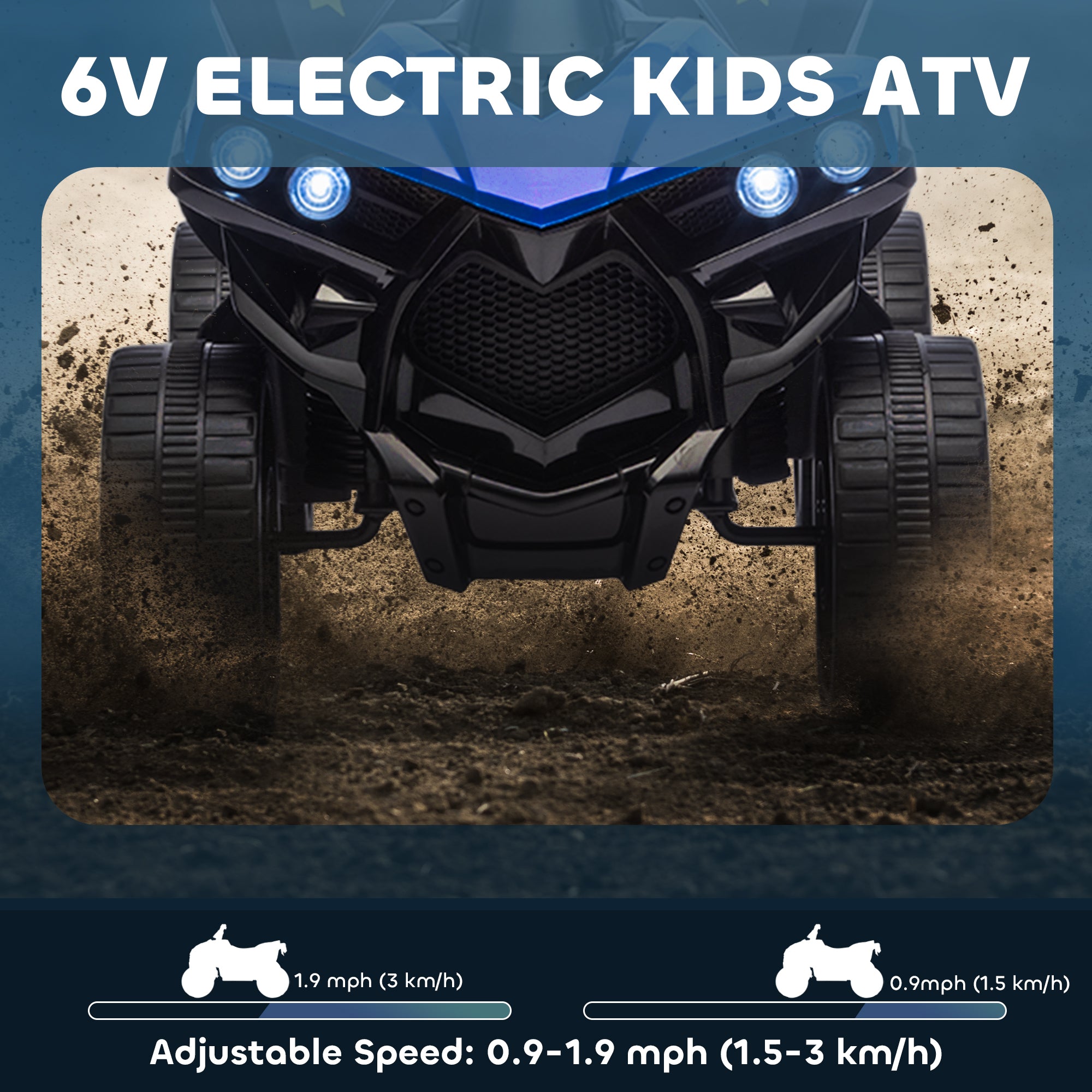 Qaba 6V Kids ATV, 4 Wheeler Electric Ride on Car with Music and LED Headlights, for Ages 37-72 Months Boys and Girls, Blue