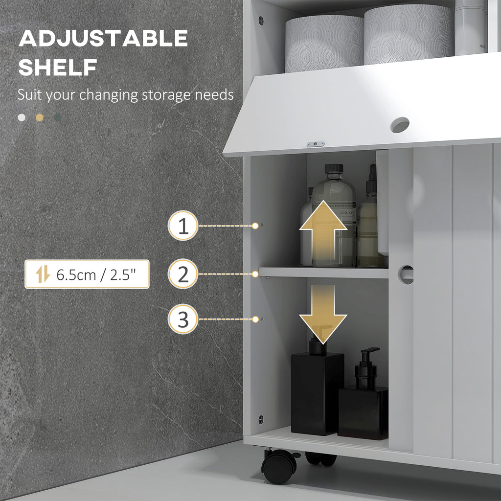 Bathroom Storage Cabinet, Bathroom Cabinet with 4 Rolling Wheels and Paper Holes, 20.5" x 6.75" x 26.5", White