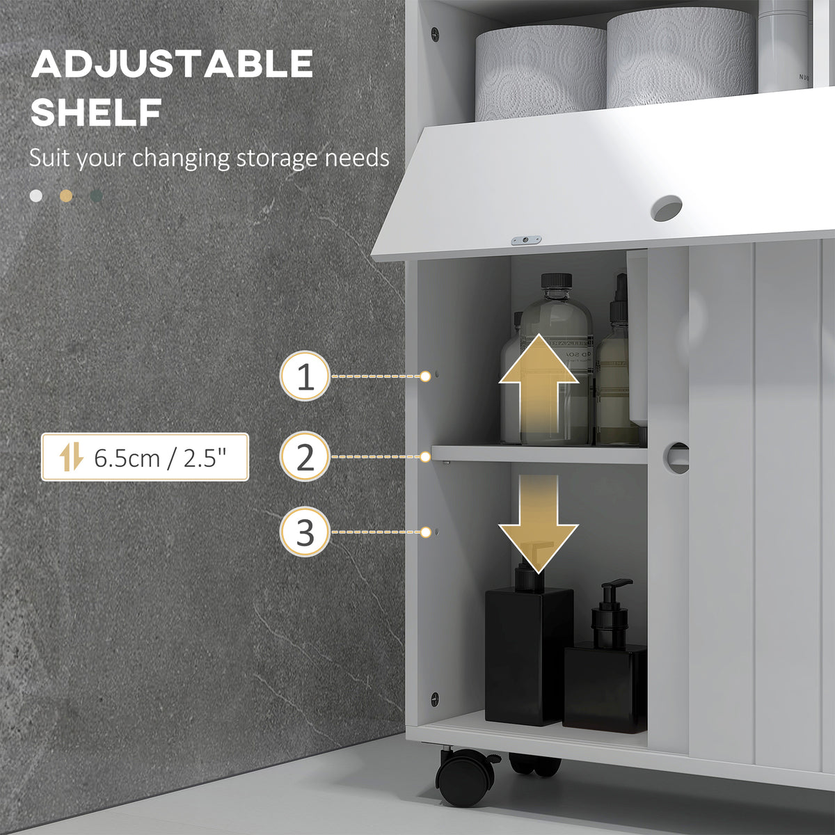 Bathroom Storage Cabinet, Bathroom Cabinet with 4 Rolling Wheels and Paper Holes, 20.5" x 6.75" x 26.5", White