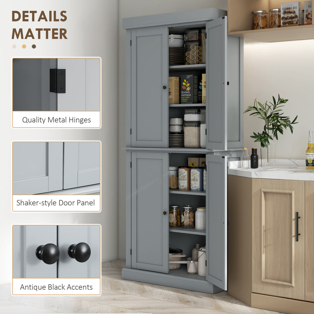 72.5" Freestanding Kitchen Pantry Cabinet with 4 Doors, Black