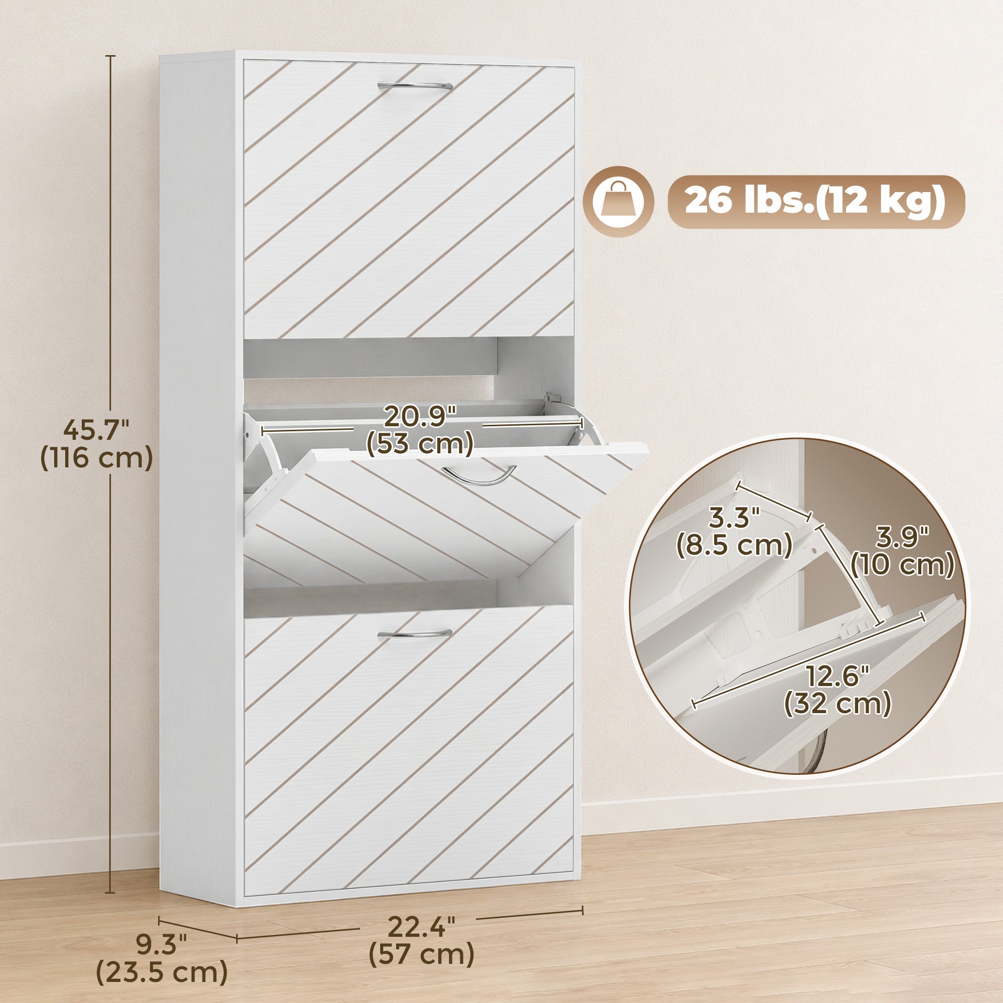 Shoe Storage Cabinet with 3 Flip Drawers, Narrow and Slim, 12 Pair of Shoes Organizer for Hallway, Entryway