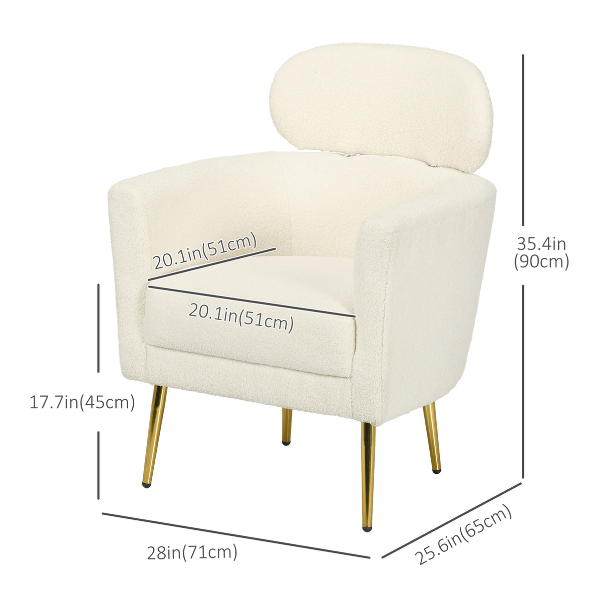 Barrel Accent Chair with Detachable Headrest, Modern Armchair for Living Room, Home Office, Cream White
