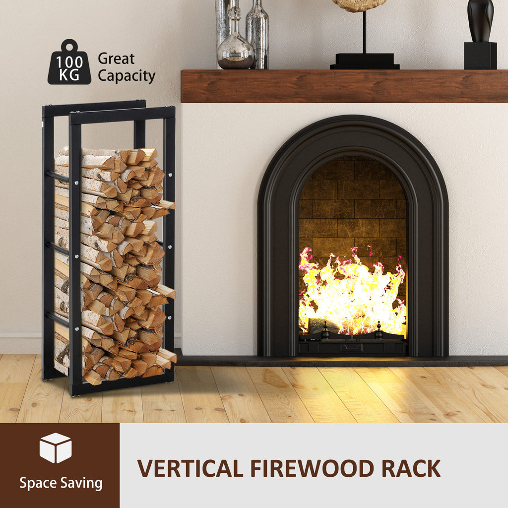 23.6" x 9.8" x 59.1" Firewood Rack Outdoor, Log Holder Fireplace Storage Rack with Handles and 220 lbs. Weight Capacity, Black