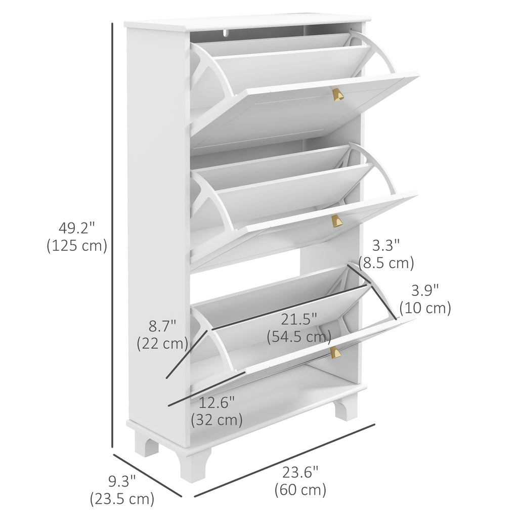 Narrow Shoe Storage with 2 Flip Drawers and Adjustable Shelves Shoe Cabinet Organizer for 12 Pairs of Shoes, White