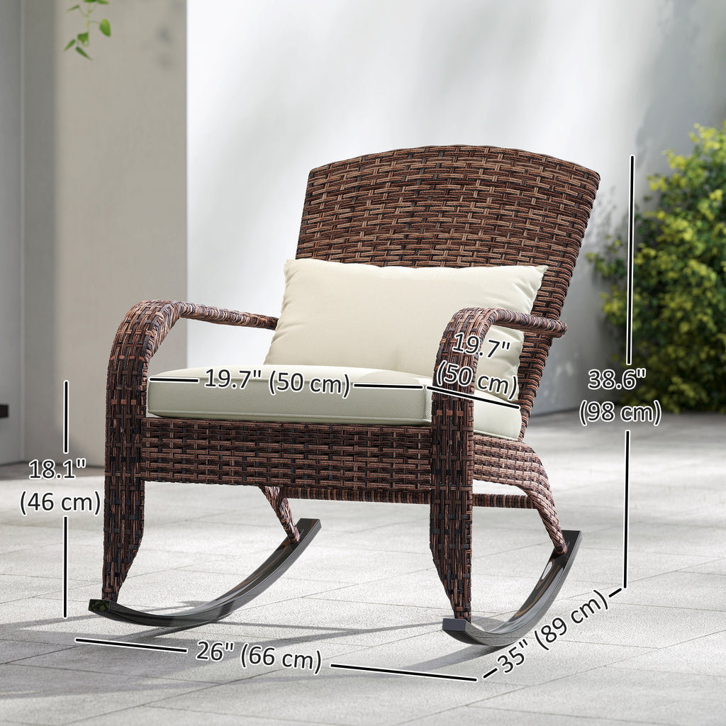Adirondack Chair, Outdoor Wicker Rocking Chair with High Back, Seat Cushion and Pillow for Porch, Balcony, Cream White