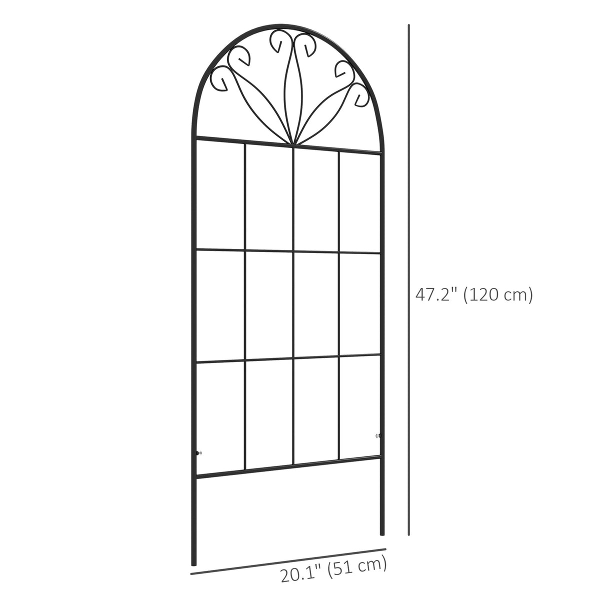Metal Garden Trellis Pack of 2 for Climbing Plants, Arched Grid Trellis Panels, 20" x 60", Black