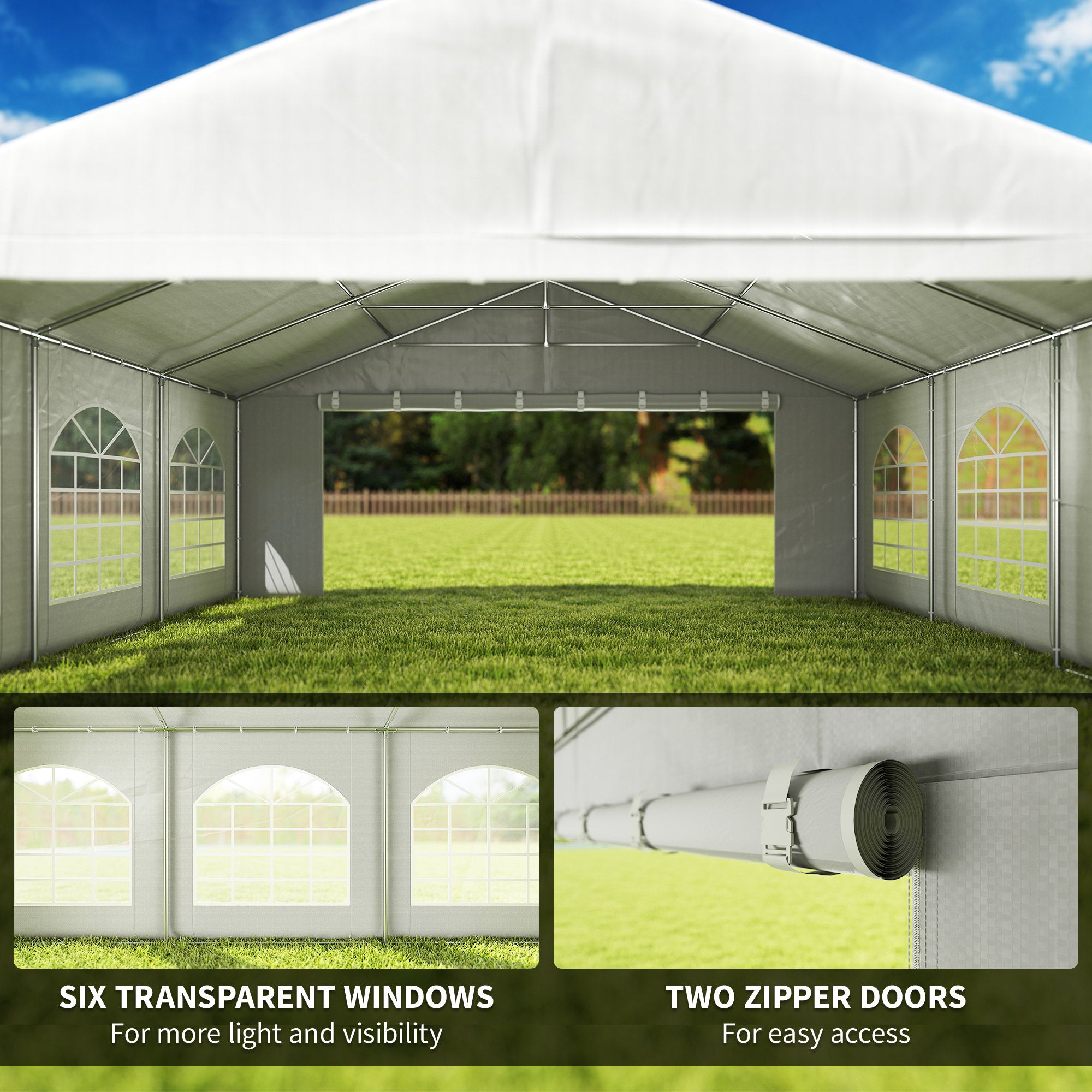 20' x 20' Heavy-duty Large Wedding Tent, Outdoor Carport Garage Party Tent, Patio Gazebo Canopy with Sidewall, Grey
