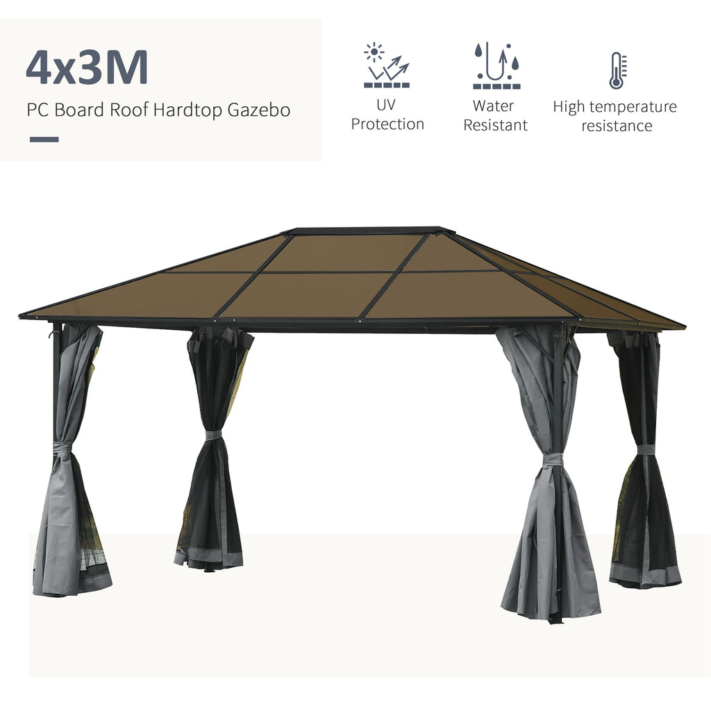 10' x 13' ሃርድቶፕ ጋዜቦ ኣሉሚኒየም ፍሬም ዝተገብረ ማርኪ ፓርቲ ተንት መጽለሊ ምስ መሽ ከርተንን ጎኒ መንደቕን - ግራጫ