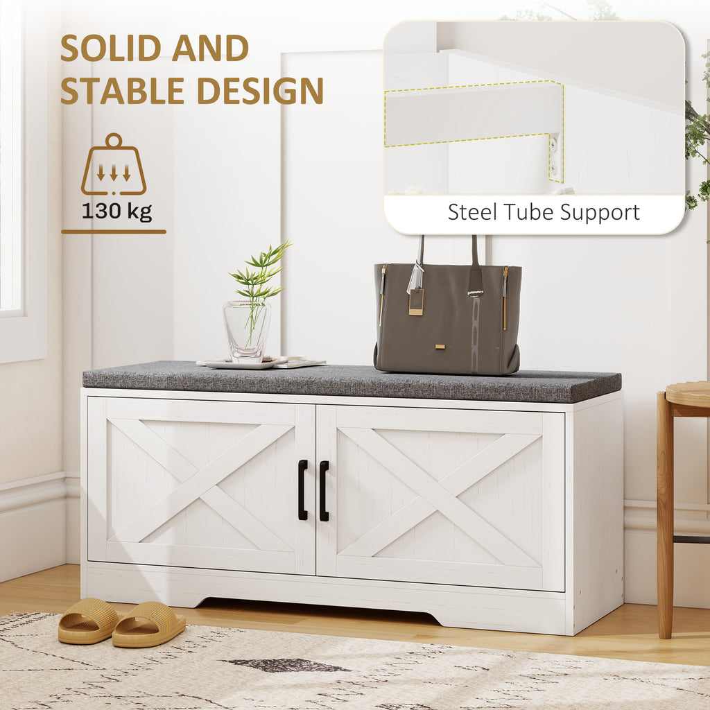 Shoe Bench with Cushion Shoe Storage Bench with Doors Adjustable Shelves for Entryway, White