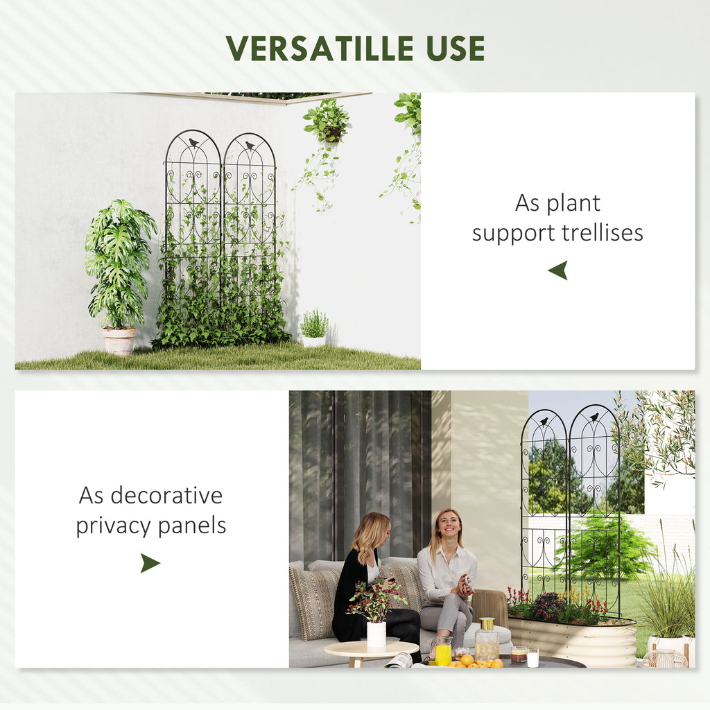 Set of 2 Metal Garden Trellis, Decorative Trellis Panels, Bird Design, 150 x 50 cm, Black