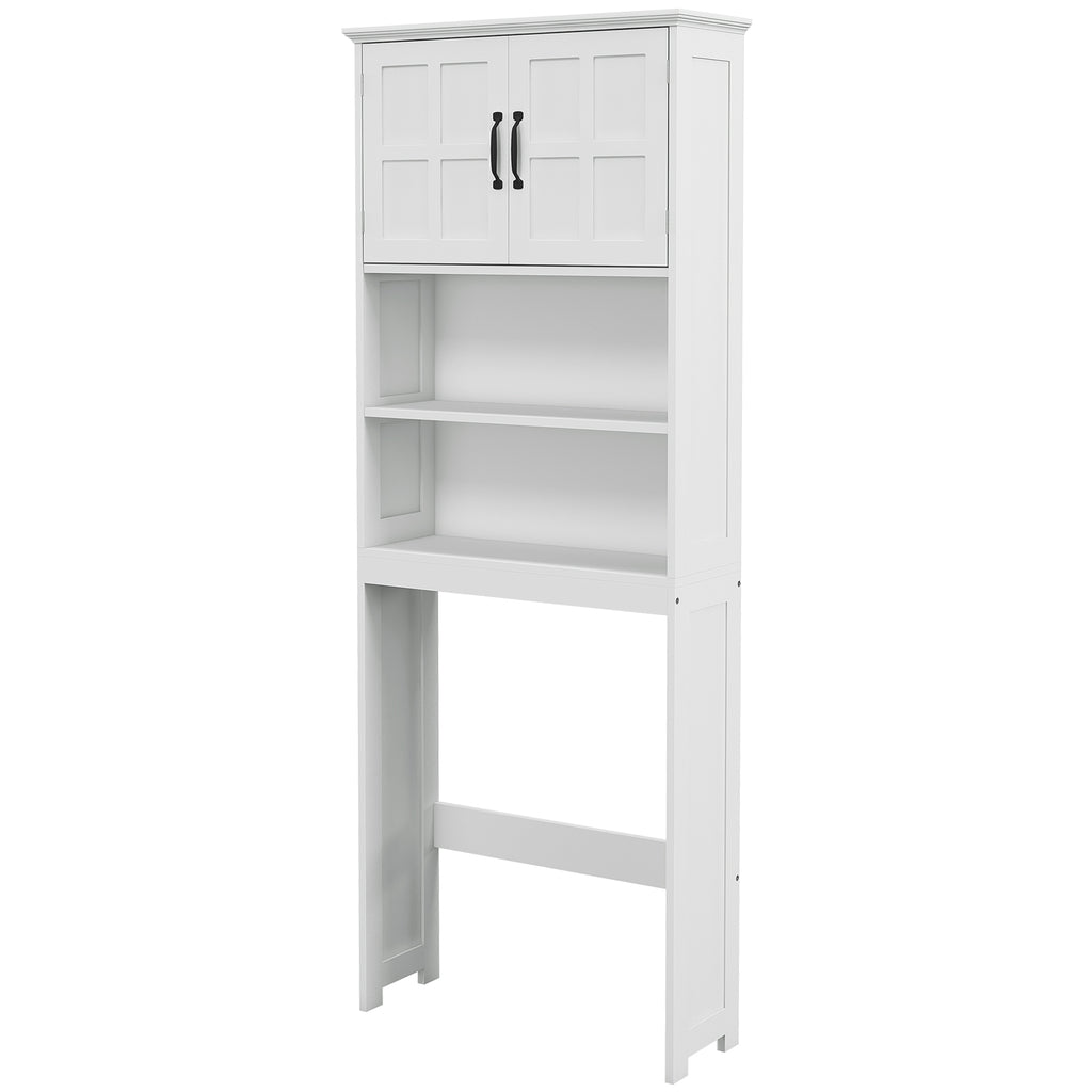 Modern Over The Toilet Storage, Bathroom Cabinets Over Toilet with Open Shelves and Double Door Cabinet, White