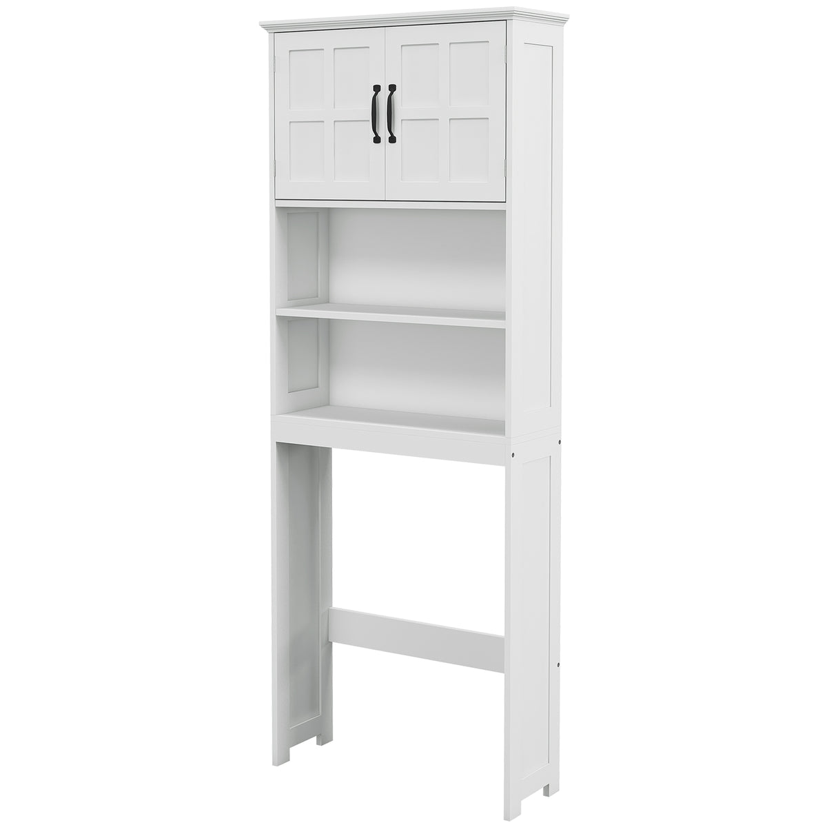 Modern Over The Toilet Storage, Bathroom Cabinets Over Toilet with Open Shelves and Double Door Cabinet, White