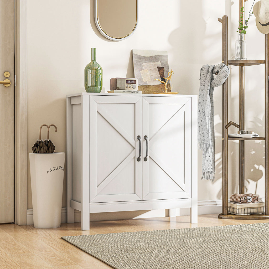 Sideboard Buffet, Kitchen Storage Cabinet with Barn Door and Adjustable Shelves, Storage Pantry, White Wood Grain