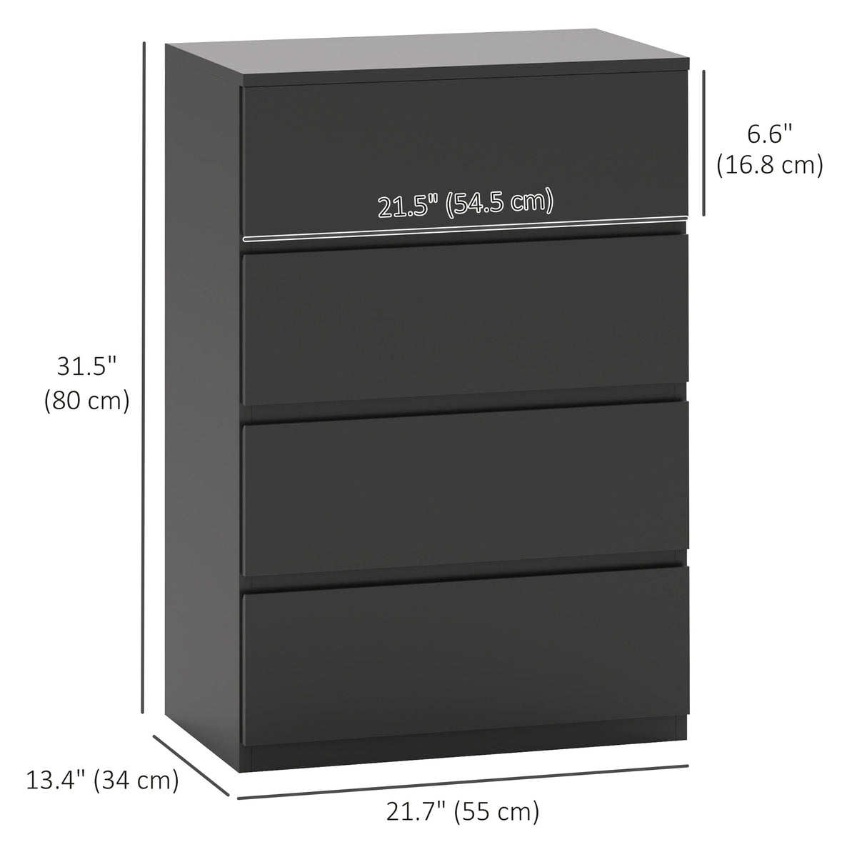 4 Drawer Chest Storage Cupboard Freestanding Drawer Unit, Black