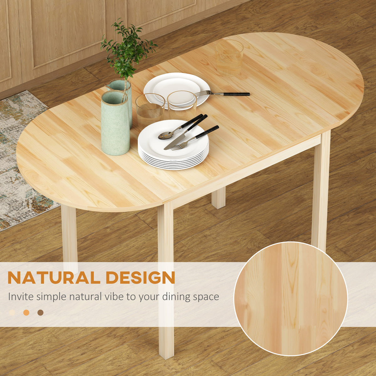 Solid Wood Kitchen Table, Drop Leaf Tables for Small Spaces, Folding Dining Table, Natural
