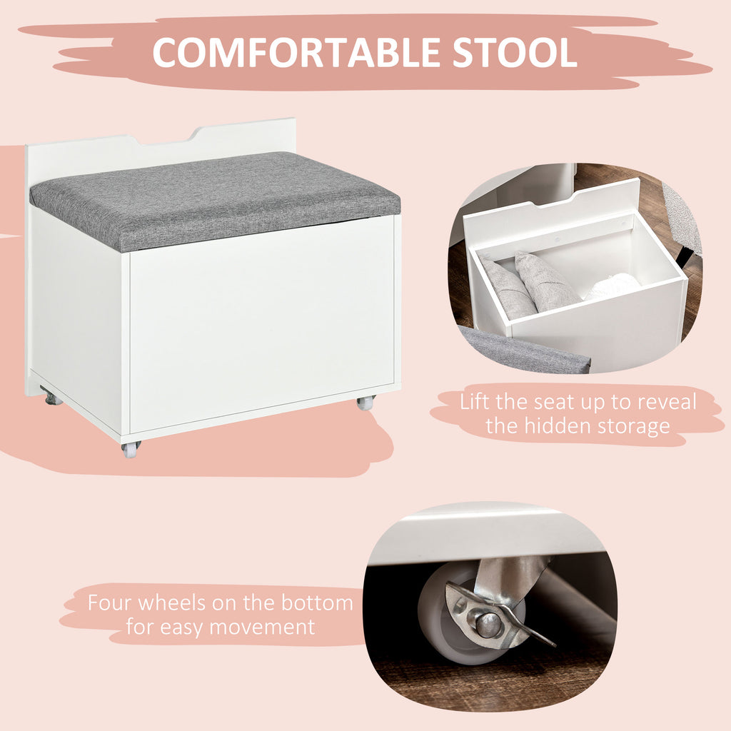Vanity Set with Flip Top Mirror, Makeup Vanity Desk with Stool, Dressing Table with Drawer and 7 Compartments, White