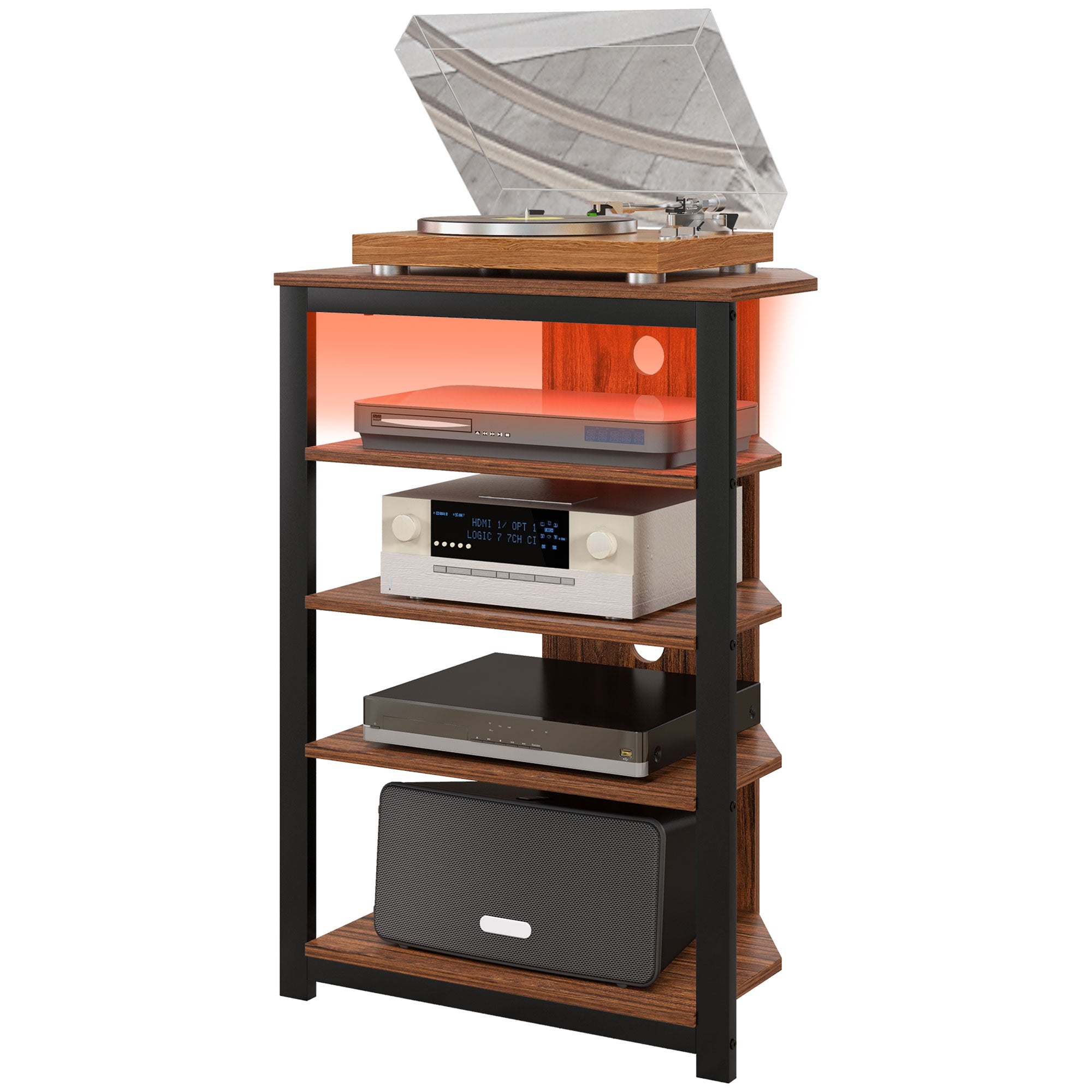 TV Stand for TVs up to 29", Entertainment Center with 4-Tier Storage Shelves and LED Lights for Living Room