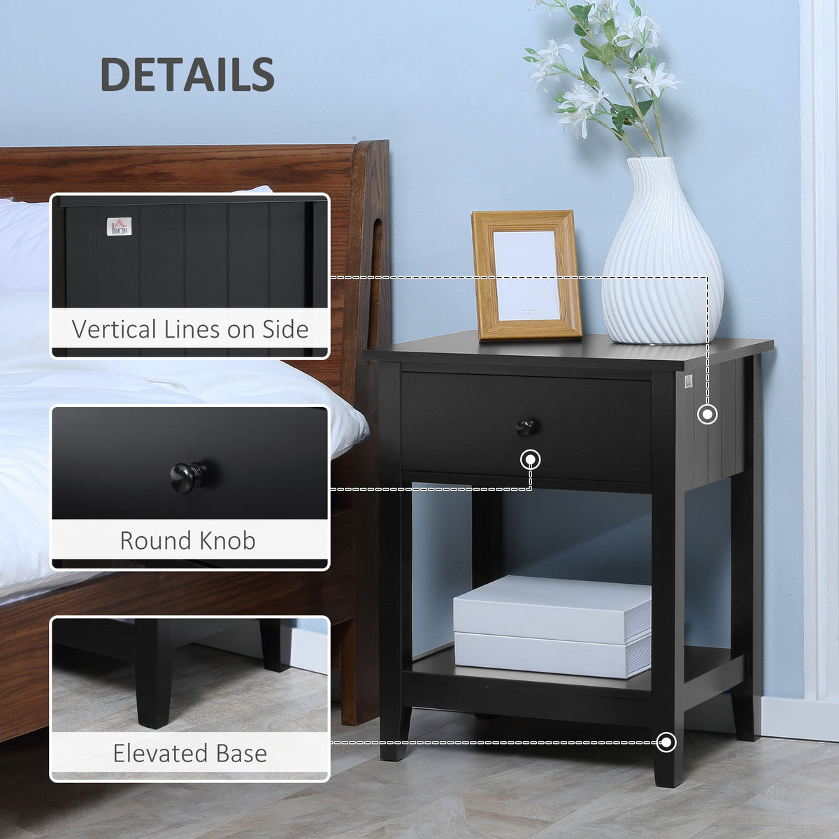 Modern Style Nightstand, Small End Table with Drawer and Storage Shelf for Bedroom, Living Room, White