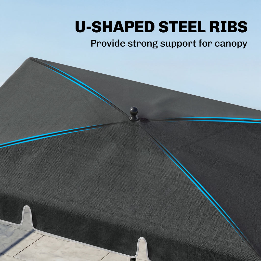 6.5x4ft Rectangle Patio Umbrella Aluminum Tilt Adjustable Garden Parasol Sun Shade Outdoor Canopy Green