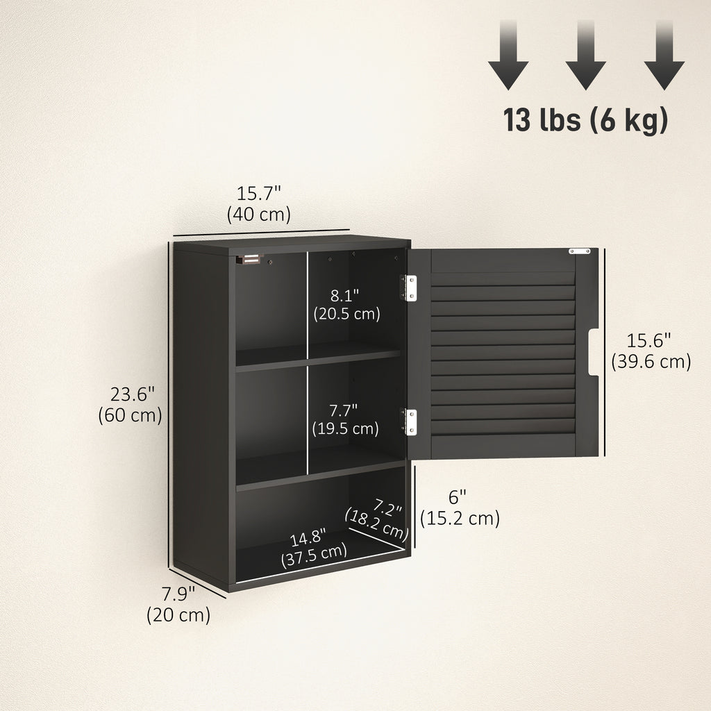 Bathroom Cabinet, Wall Mounted Storage Cabinet with Adjustable Shelves, 40 x 20 x 60 cm, Black