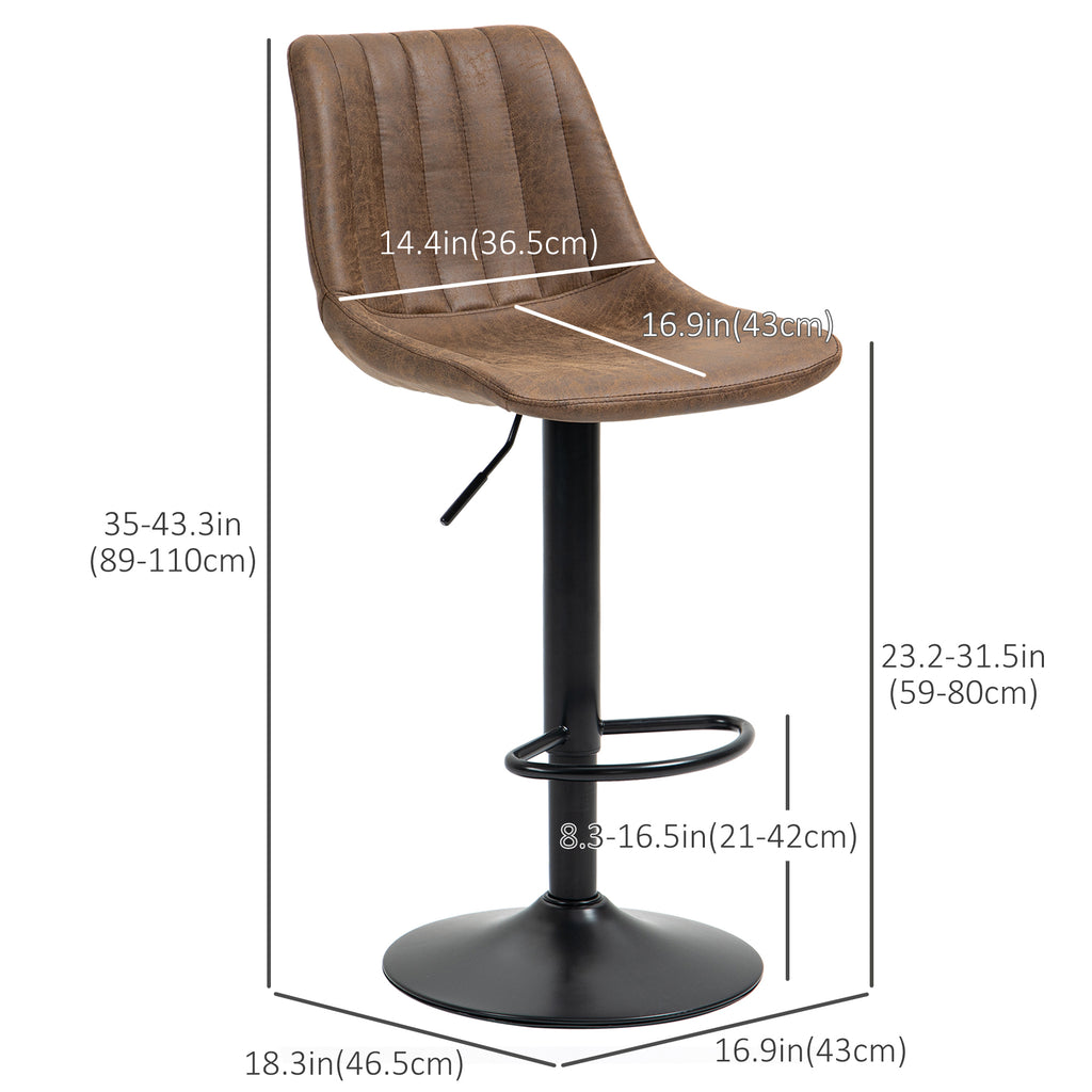 Adjustable Bar Stools Set of 2, Leathaire Swivel Barstools with Back and Footrest, Upholstered Bar Chairs for Kitchen, Dining Room, Home Pub, Brown