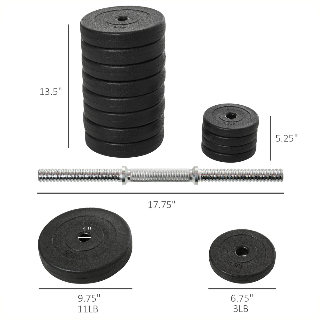 Soozier Adjustable 2 x 22lbs Weight Dumbbell Set for Weight Fitness Training Exercise Fitness Home Gym Equipment, Black (Pair)