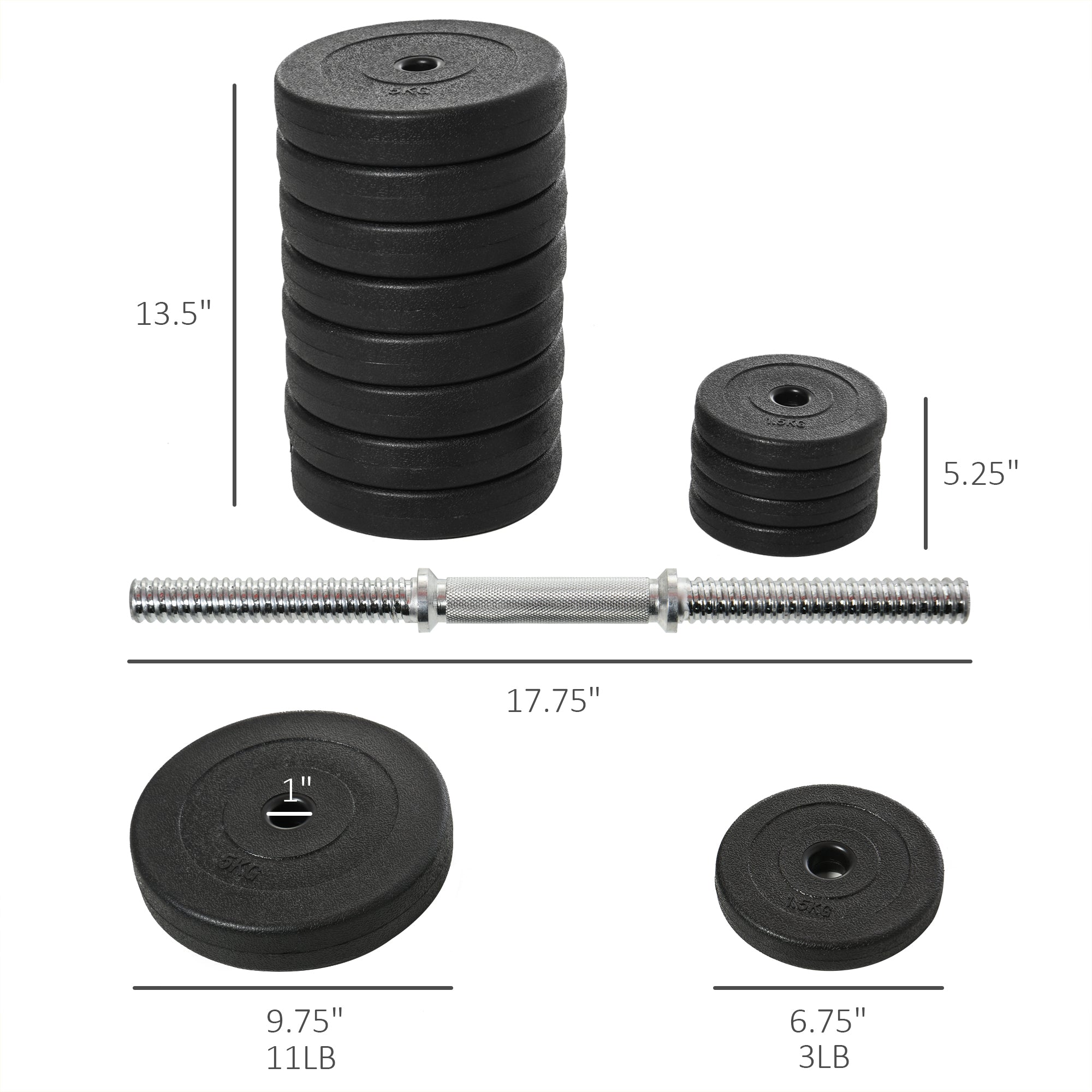 Soozier Adjustable 2 x 22lbs Weight Dumbbell Set for Weight Fitness Training Exercise Fitness Home Gym Equipment, Black (Pair)