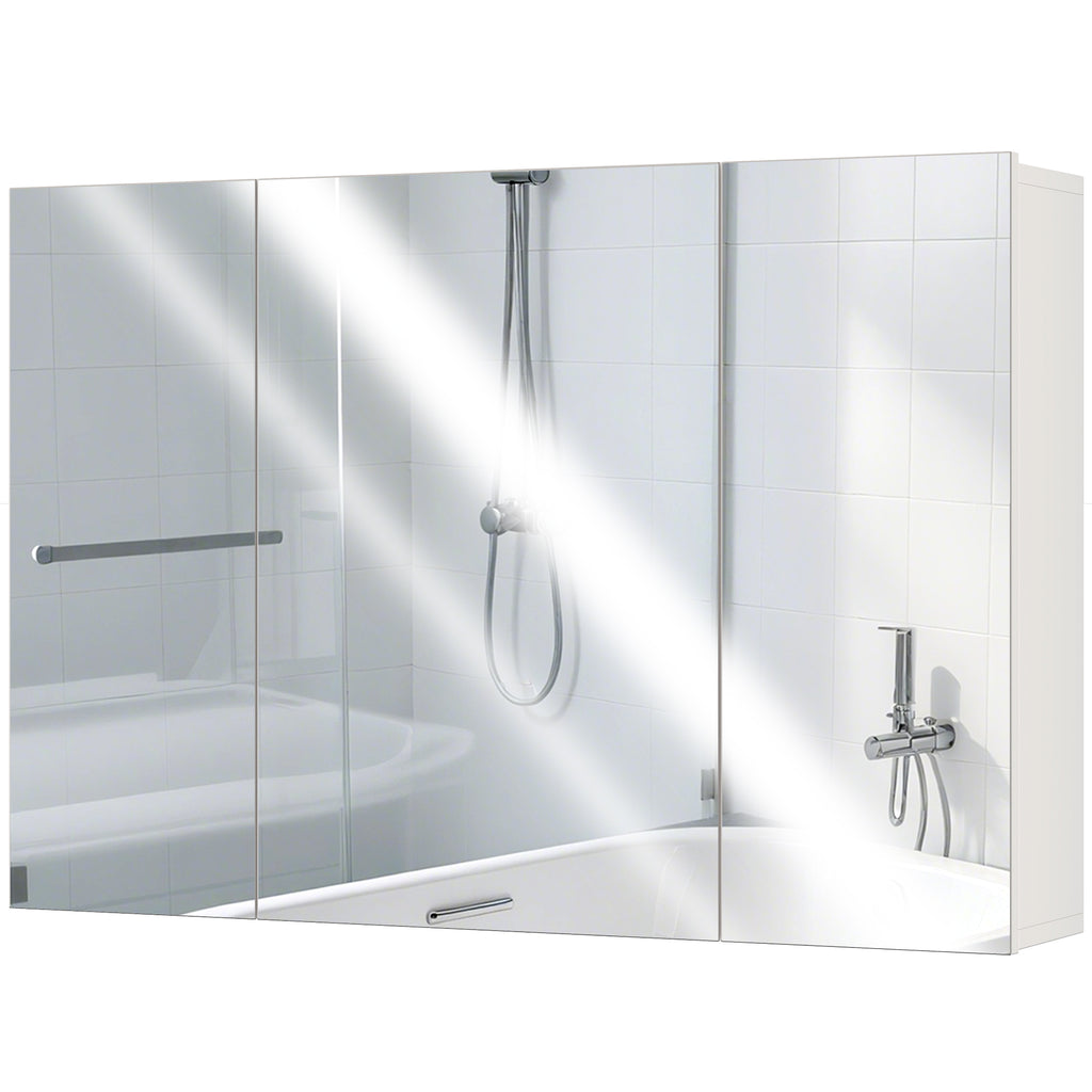 28" x 24" Wall Mounted Mirror Cabinet, Bathroom Medicine Cabinet with Mirror, 3 Doors and Adjustable Shelves, White