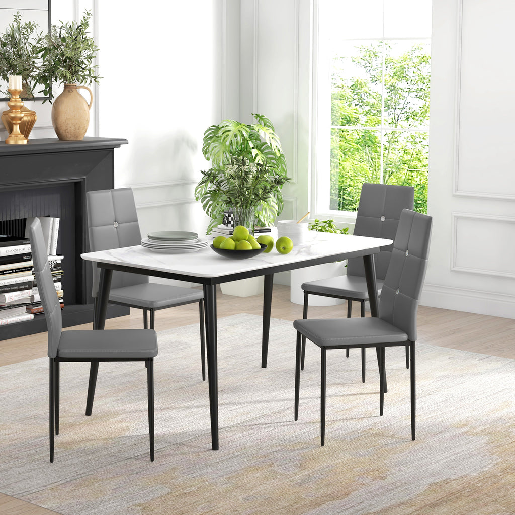 Set of 4 Modern Style Dining Chairs, Button Tufted High Back Side Chairs with Upholstered Seat, Steel Legs for Living Room, Kitchen, Study, Bedroom, Black