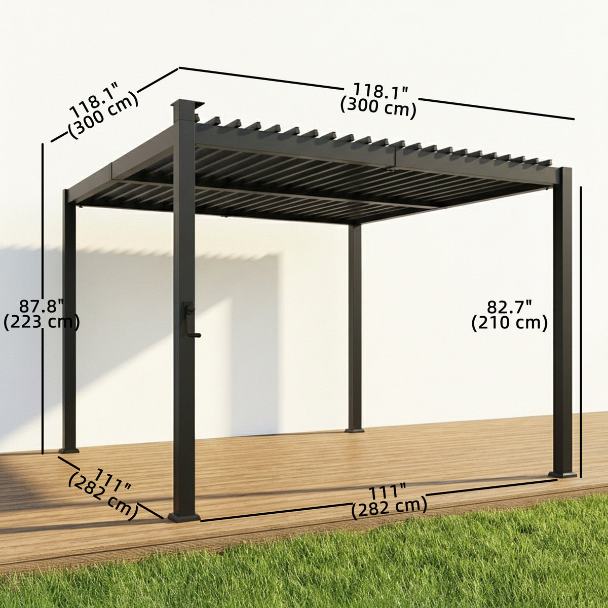 10 x 10 ft Louvered Pergola with Solar LED lights, Metal Roof, Outdoor Pergola Gazebo with Drainage Gutters, Black
