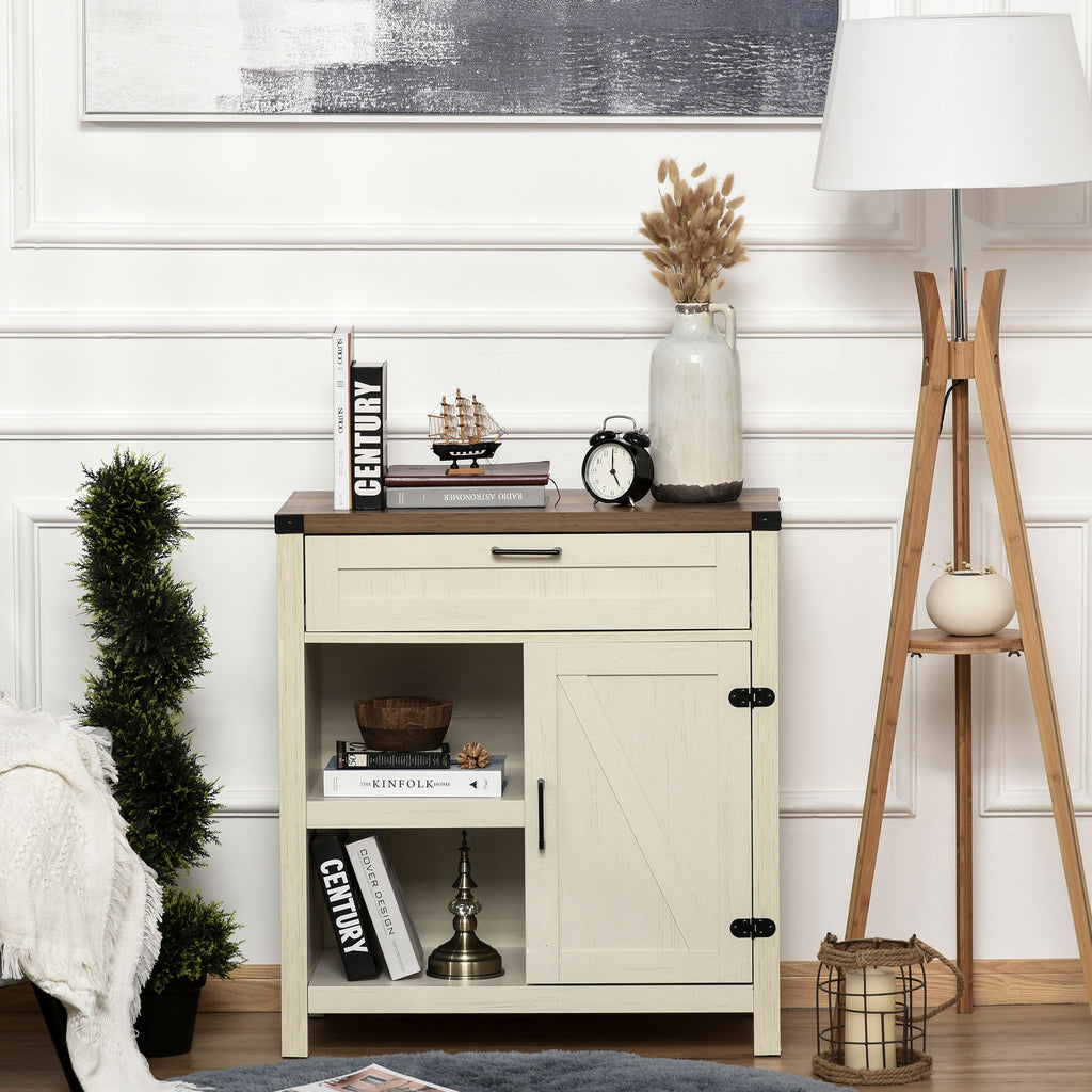 Rustic Barn Door Storage Cabinet Modern Farmhouse Buffet Sideboard for Kitchen and Dining Room White