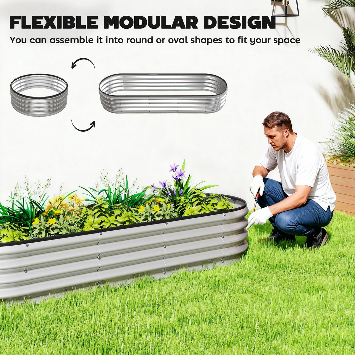 Galvanized Raised Garden Bed, 5 x 3 x 1 ft Modular Metal Garden Beds with Rubber Strip Edging, Silver