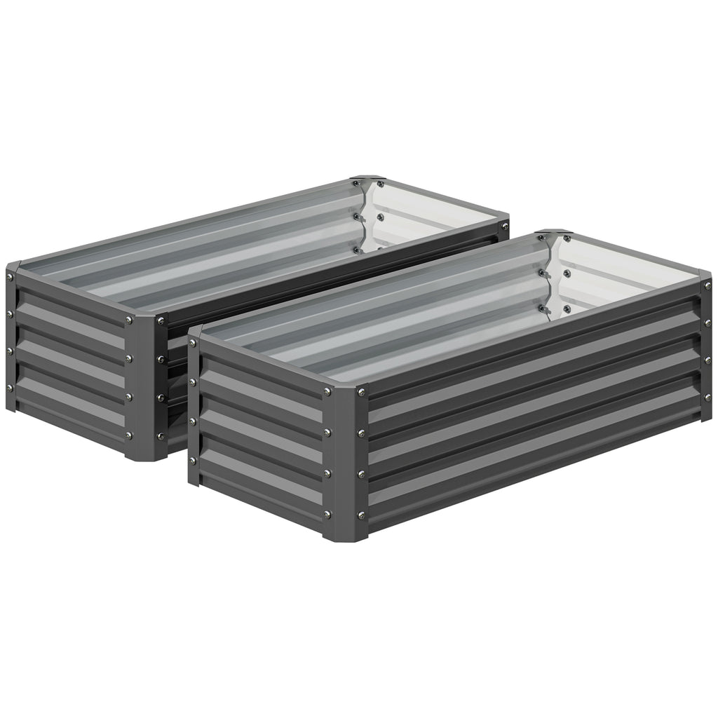 Galvanized Raised Garden Beds, Outdoor Planter Box, Set of 2, for Flowers, Herbs and Vegetables, Light Grey