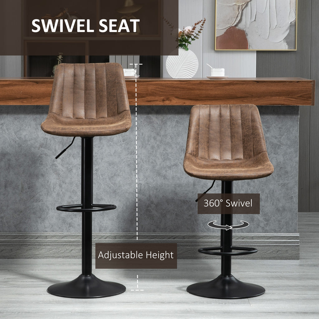 Adjustable Bar Stools Set of 2, Leathaire Swivel Barstools with Back and Footrest, Upholstered Bar Chairs for Kitchen, Dining Room, Home Pub, Brown