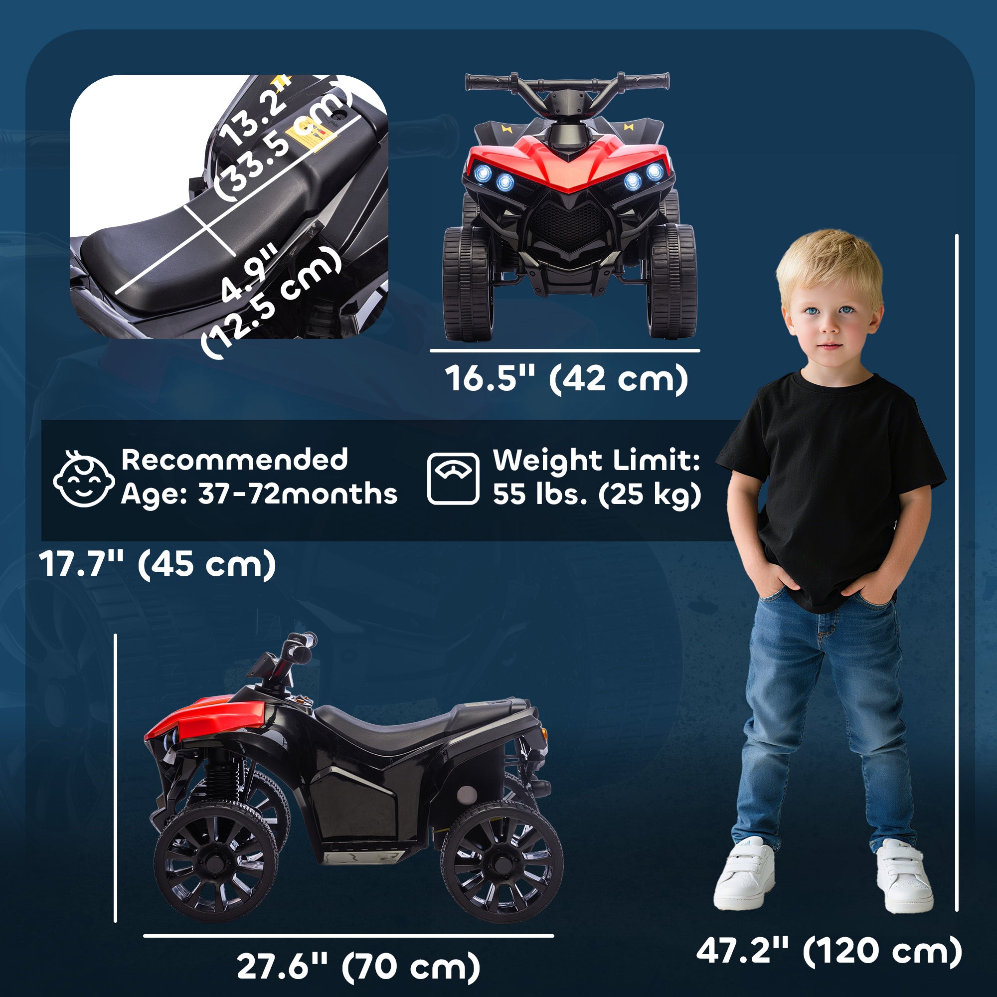 Qaba 6V Kids ATV, 4 Wheeler Electric Ride on Car with Music and LED Headlights, for Ages 37-72 Months Boys and Girls, Red
