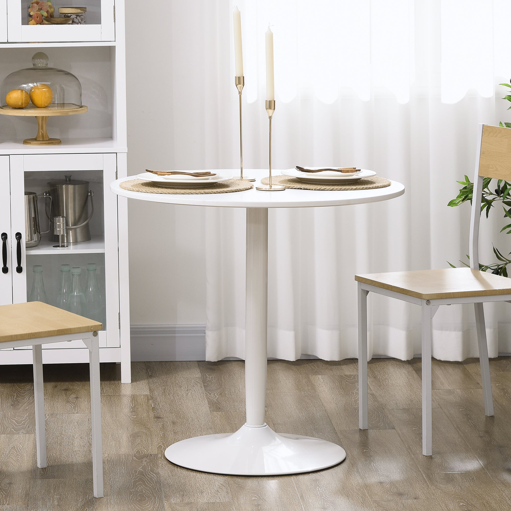 Modern Kitchen Table for 2 People, Round Dining Table with Steel Base for Living Room, Dining Room, Black