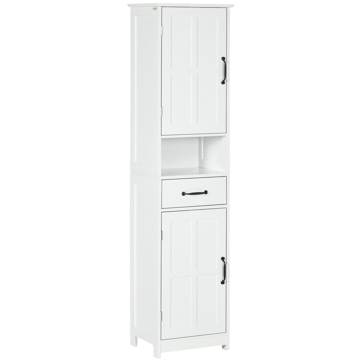 Modern Bathroom Cabinet, Narrow Bathroom Vanities with Open Shelf Drawer Recessed Doors and Adjustable Shelves White