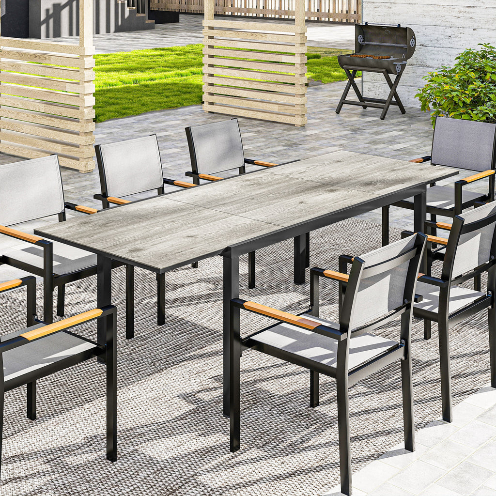 63"-94.5" Extendable Patio Dining Table for 6-8 Person, Outdoor Dining Table with Aluminium Edging, Steel Frame, Brown
