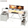 76" Gaming Desk, Reversible Computer Table with RGB Lights, USB Ports, Monitor Stand and 2 Fabric Drawers, White
