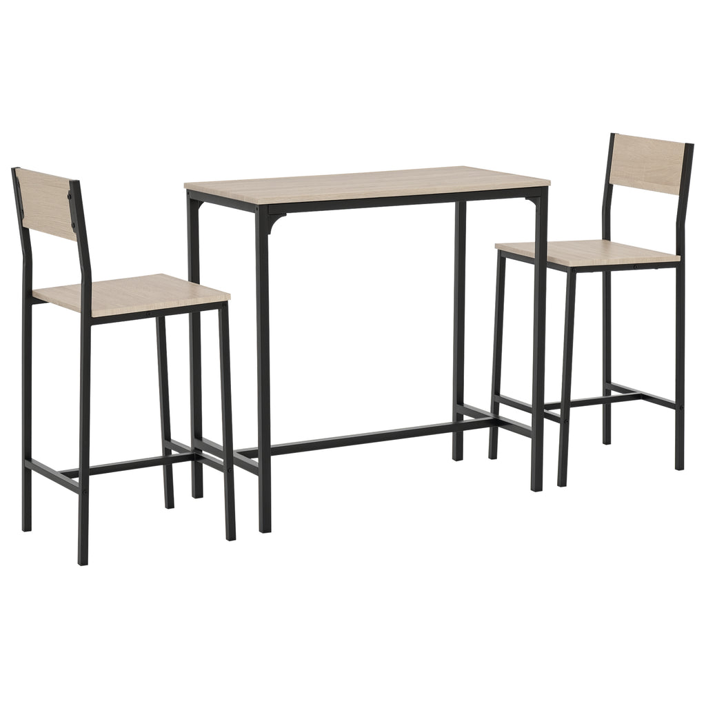 Industrial Bar Table Set Counter Height 3 Piece and 2 High Back Stools Set Dining Table Set Natural Wood