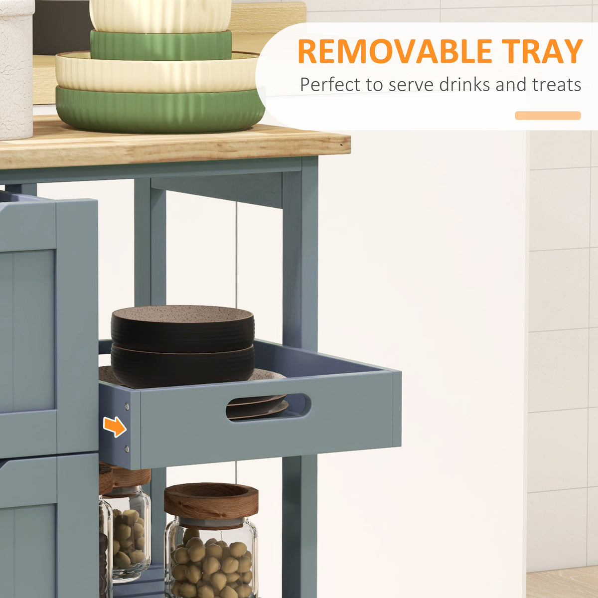 Kitchen Cart on Wheels, Rolling Kitchen Island Cart with Wood Top, 3 Drawers and Shelves for Home Dining Area