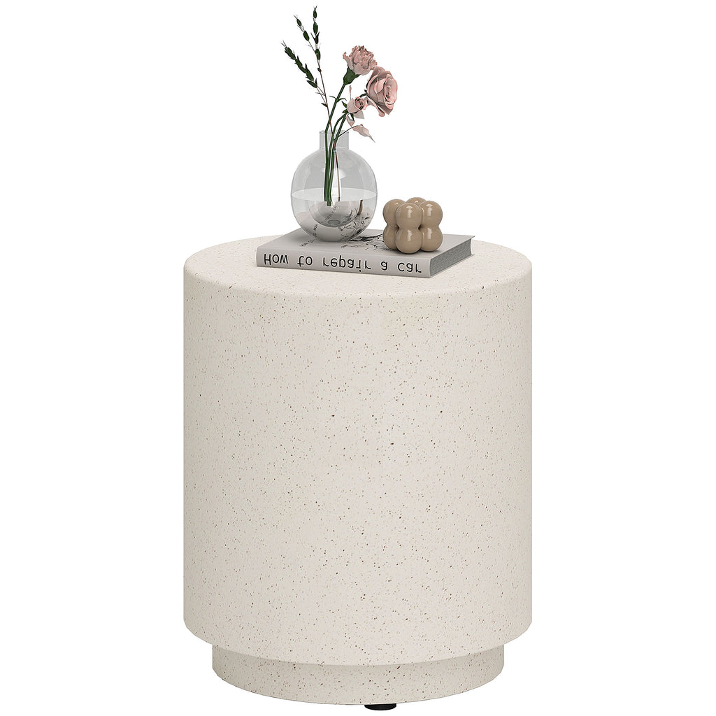 Terrazzo Finish Side Table, 17" Round End Table for Indoor and Outdoor, Cream White