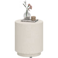 Terrazzo Finish Side Table, 17" Round End Table for Indoor and Outdoor, Cream White