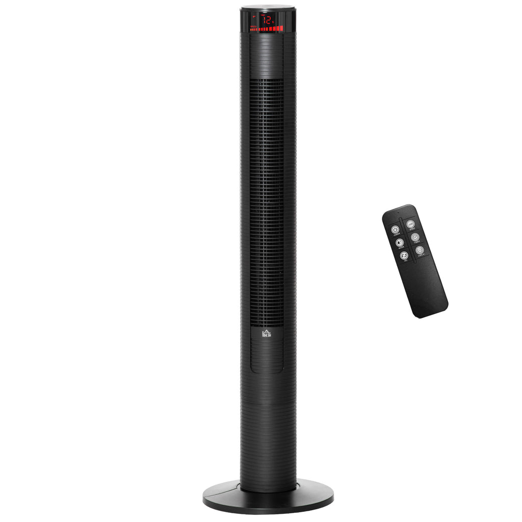 Freestanding Tower Fan Cooling for Home Bedroom with 3 Speed, 12h Timer, Oscillating, LED Panel, Remote Controller, Black