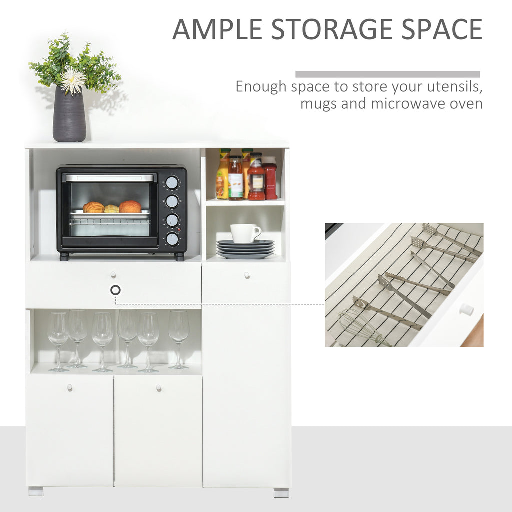 Compact Kitchen Pantry Cabinet Server Hutch Storage Buffet with Microwave Oven Stand Drawer and Shelves, White
