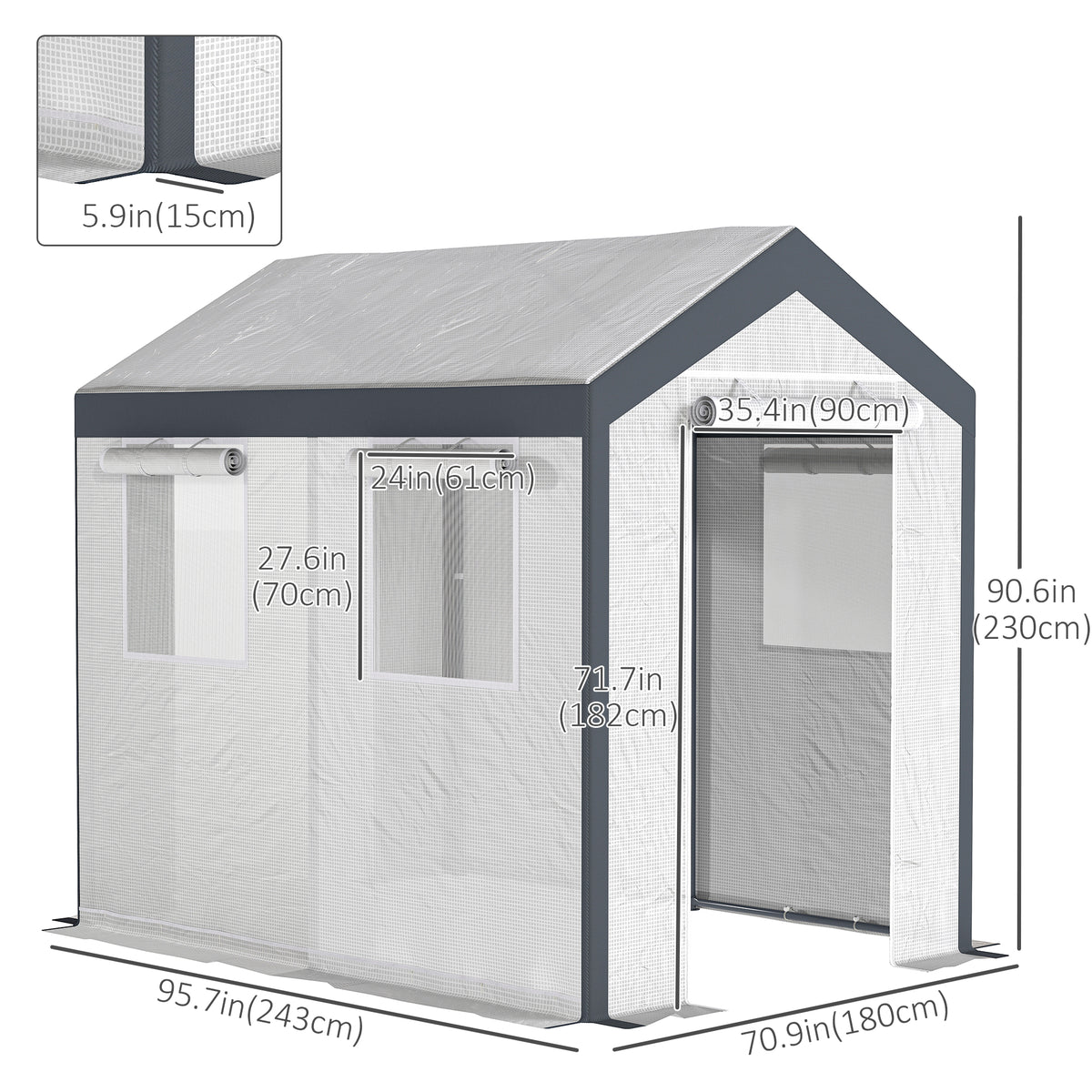 8' x 6' x 7.5' Heavy-duty Walk-in Greenhouse Outdoor Vegetable Plants Growing Warm House Seed Plant Growth Tent Polytunnel Shelter White