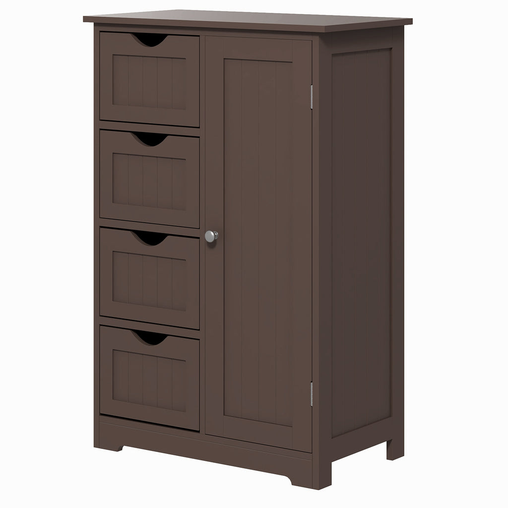 Bathroom Storage Cabinet, Floor Cabinet with Adjustable Shelf and 4 Drawers, Side Cabinet for Washroom, White