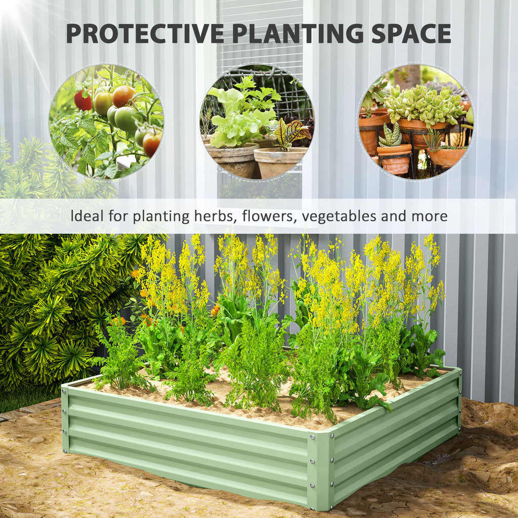 4' x 4' x 1' Raised Garden Bed Galvanized Steel Planter Box for Vegetables, Flowers, Herbs, Light Grey