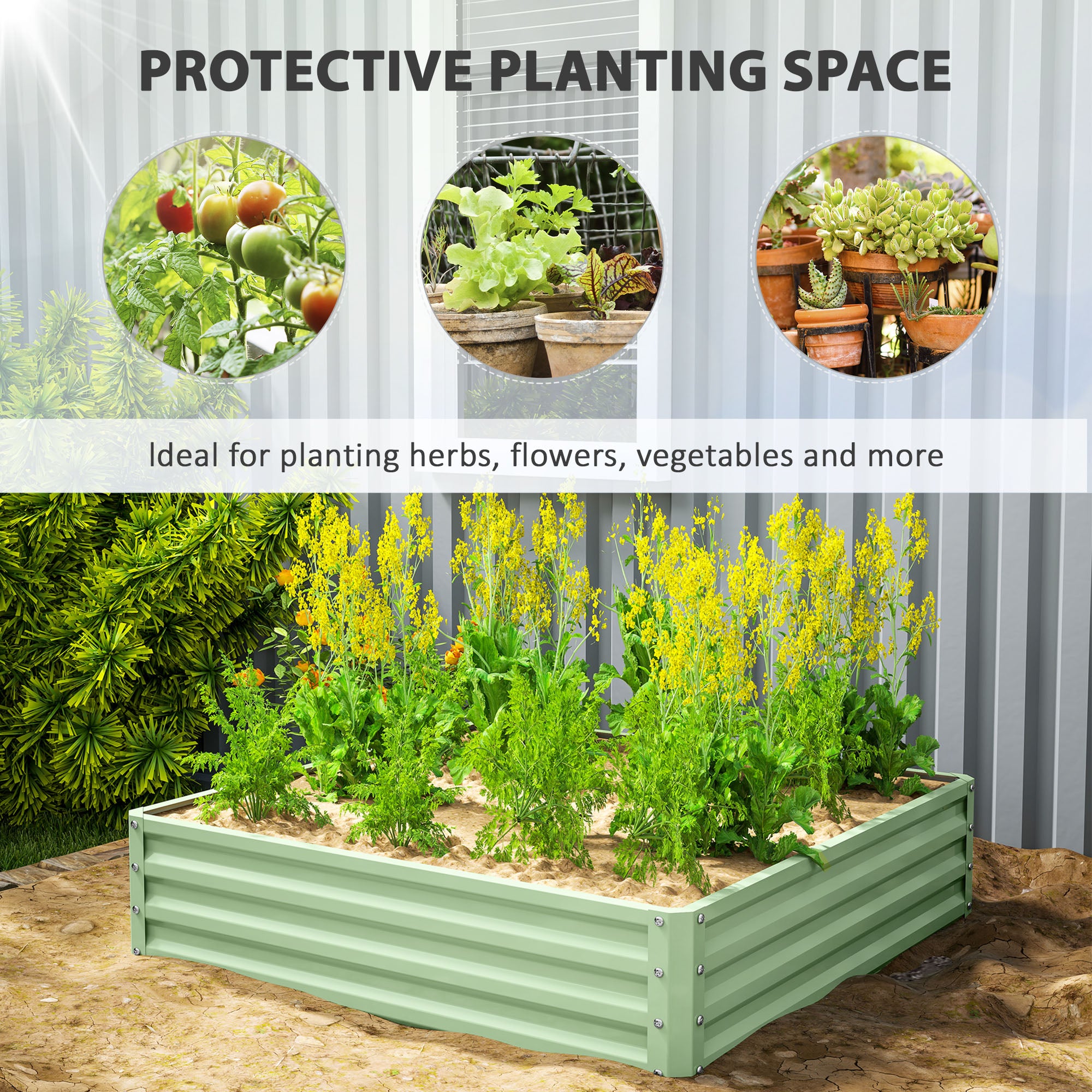 4' x 4' x 1' Raised Garden Bed Galvanized Steel Planter Box for Vegetables, Flowers, Herbs, Light Grey