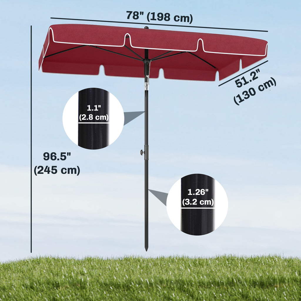 6.5x4ft Rectangle Patio Umbrella Aluminum Tilt Adjustable Garden Parasol Sun Shade Outdoor Canopy Green